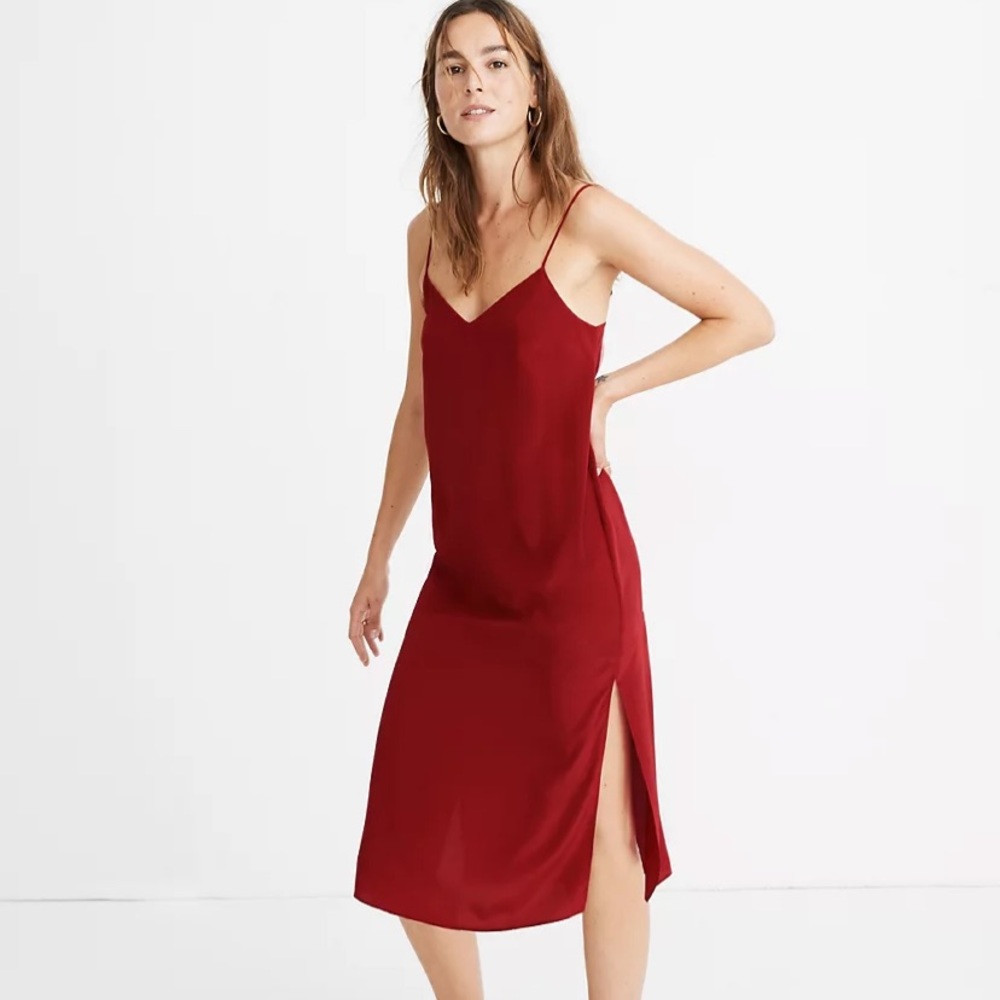 NWOT Petite Eva Side-Slit Slip Dress Bright Garnet